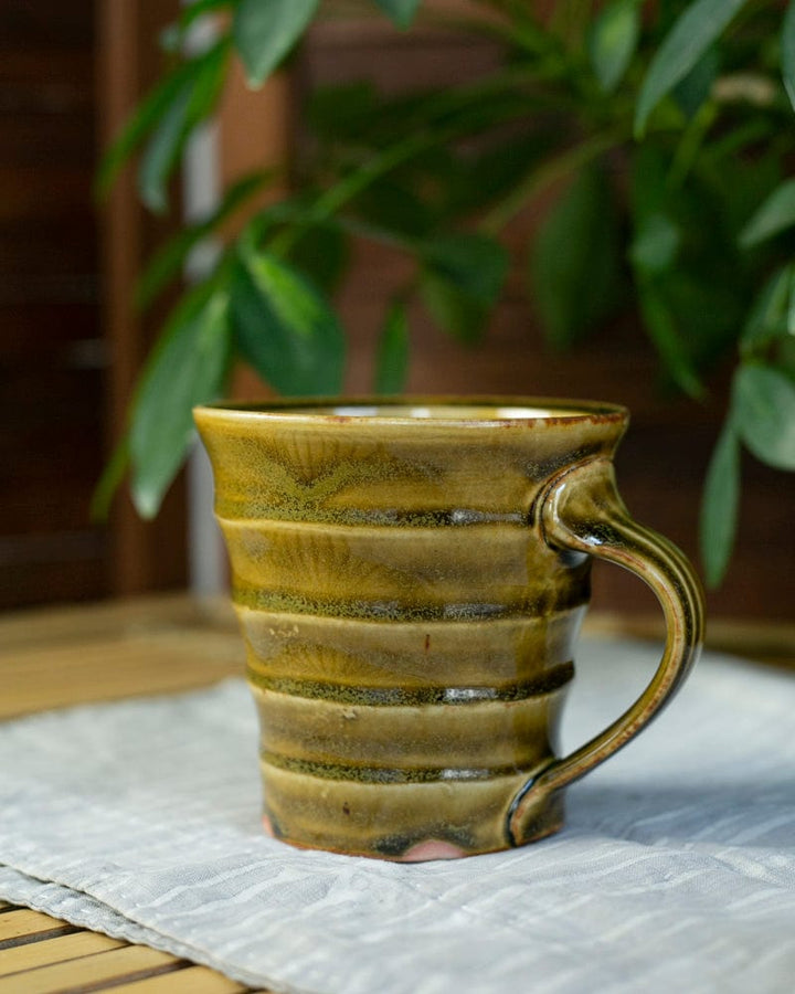Culp Pottery Mug, Ribbed, Brown Glazed