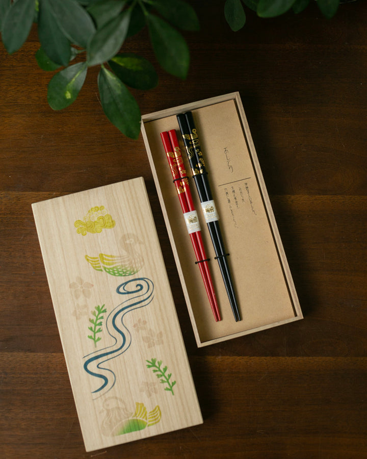 Chopsticks Pair Set with Wooden Box, Oshidori