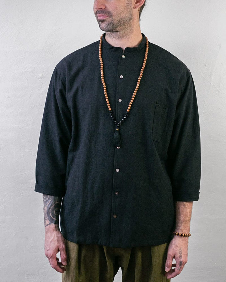 Wa-Modern Shirt, Long Sleeve Button-Up, Mandarin Collar, Black