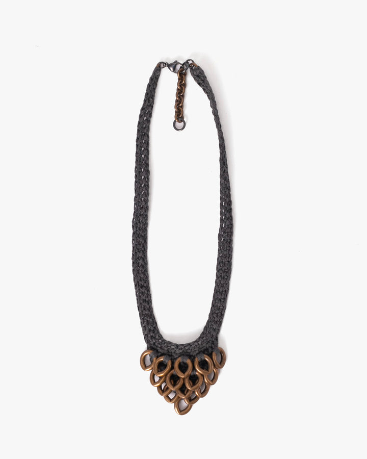 Boet Necklace, Crocheted Artichoke, Charcoal