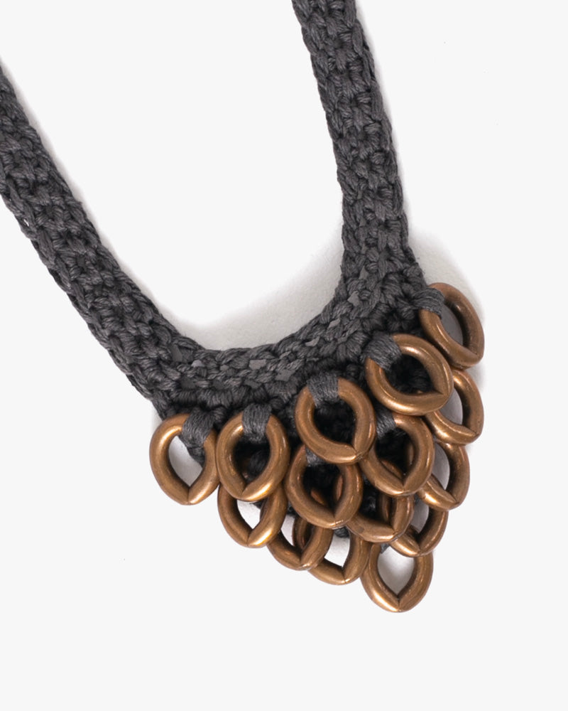 Boet Necklace, Crocheted Artichoke, Charcoal