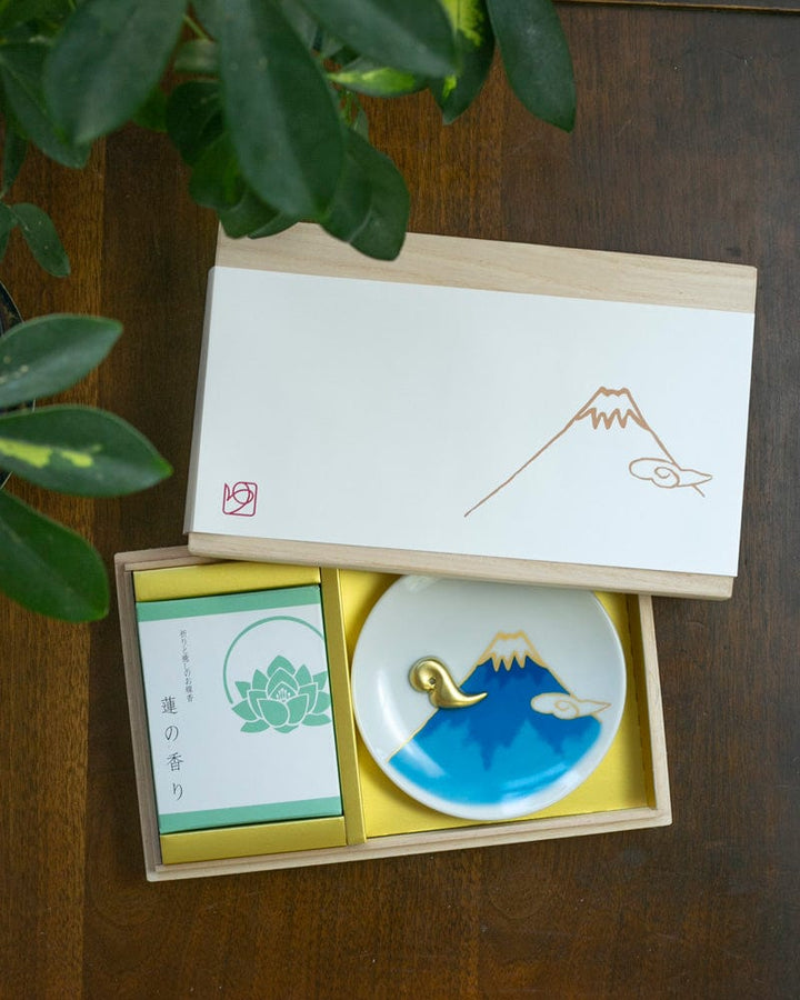 YOU YOU ANG Incense, Set with Blue Incense Plate, Lotus