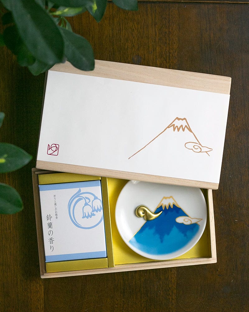 YOU YOU ANG Incense, Set with Blue Incense Plate, Lily of the Valley