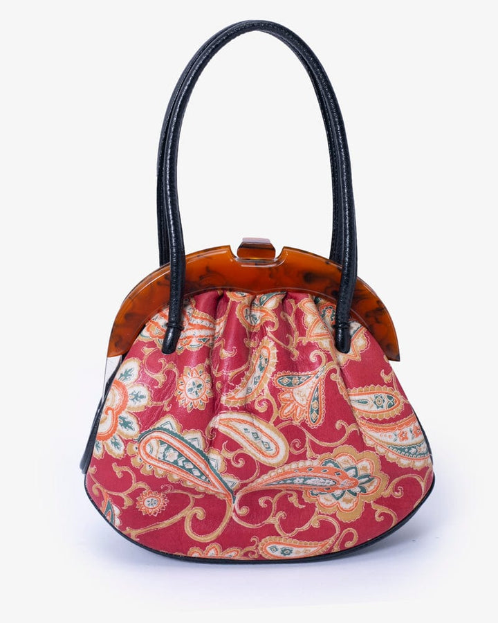 Vintage Bag, Purse, Leather, Paisley, Red, Moss and Mustard