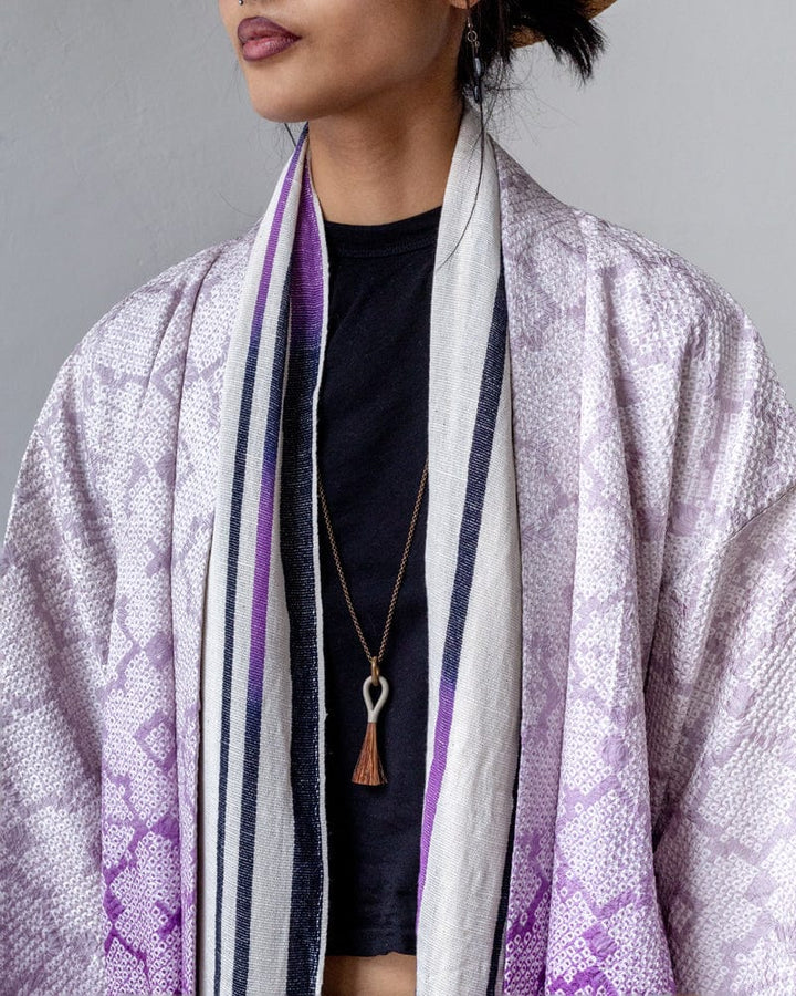 ToK Scarf, Karu-Ori White and Indigo Shima, Purple Color Fade Kasuri