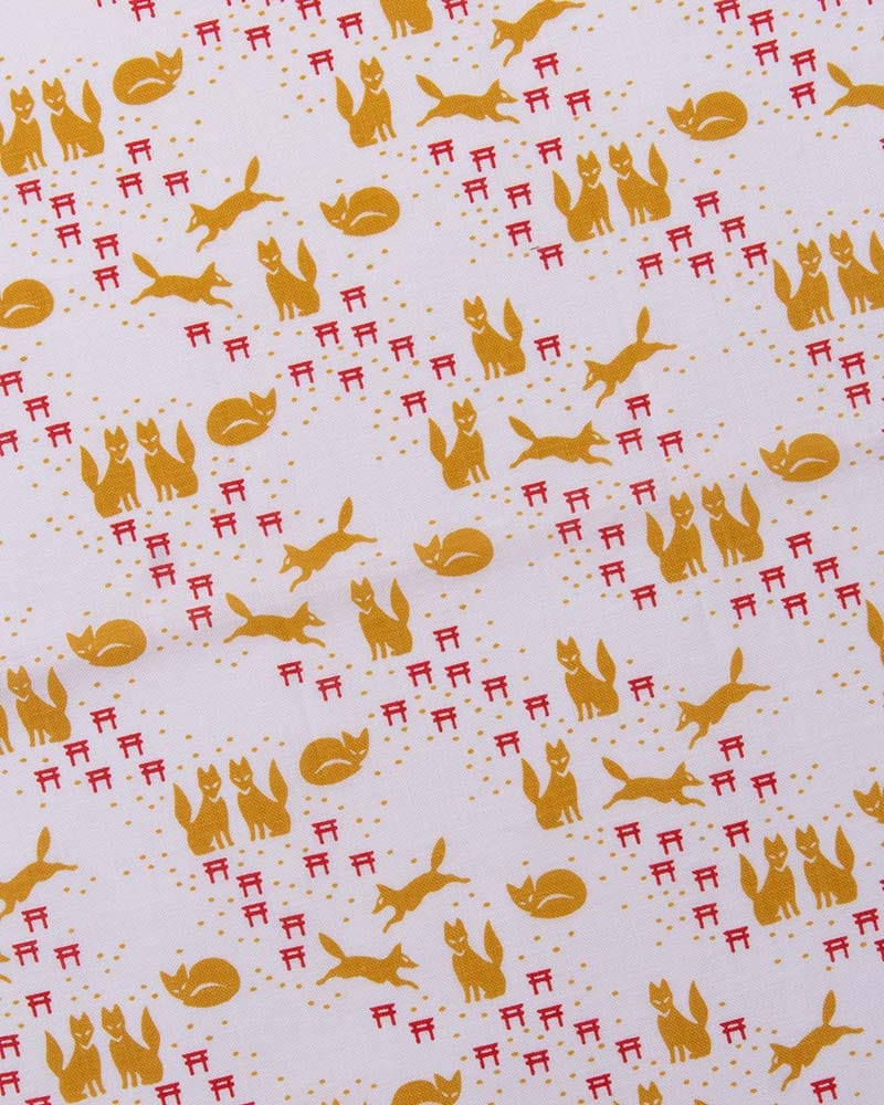 Tenugui, Classic, Komon, Gold Kitsune &amp; Red Torii