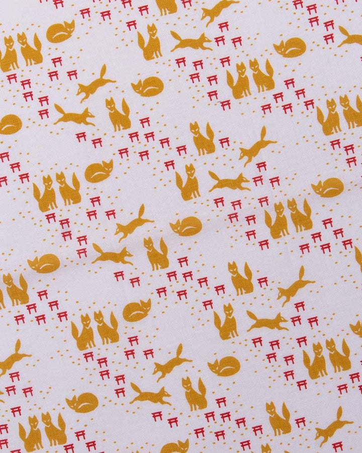 Tenugui, Classic, Komon, Gold Kitsune &amp; Red Torii