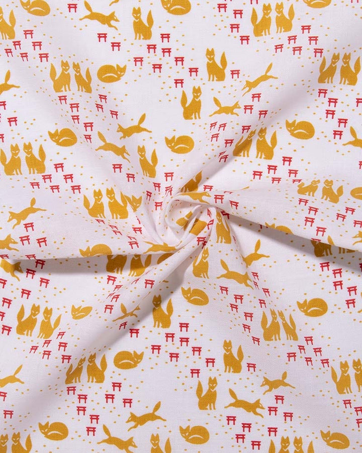 Tenugui, Classic, Komon, Gold Kitsune &amp; Red Torii