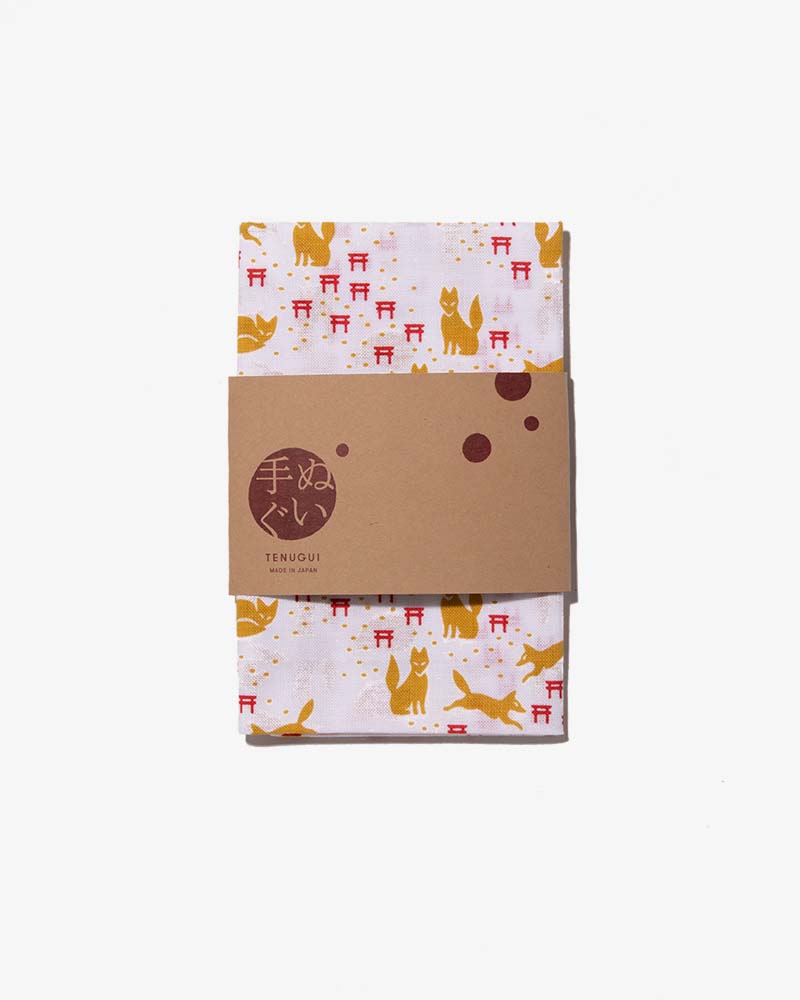 Tenugui, Classic, Komon, Gold Kitsune & Red Torii