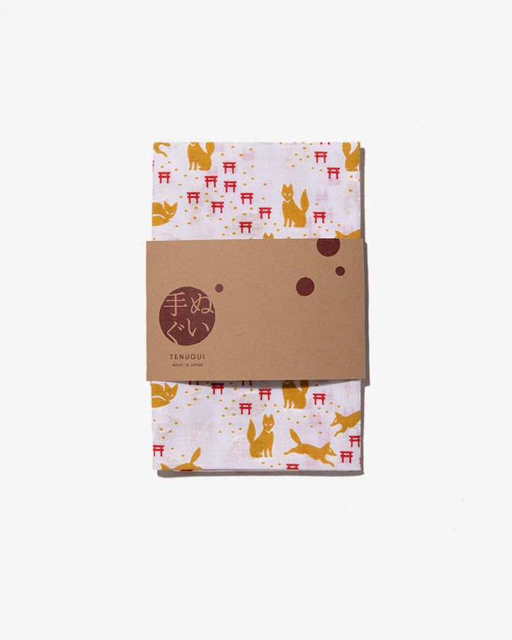 Tenugui, Classic, Komon, Gold Kitsune &amp; Red Torii