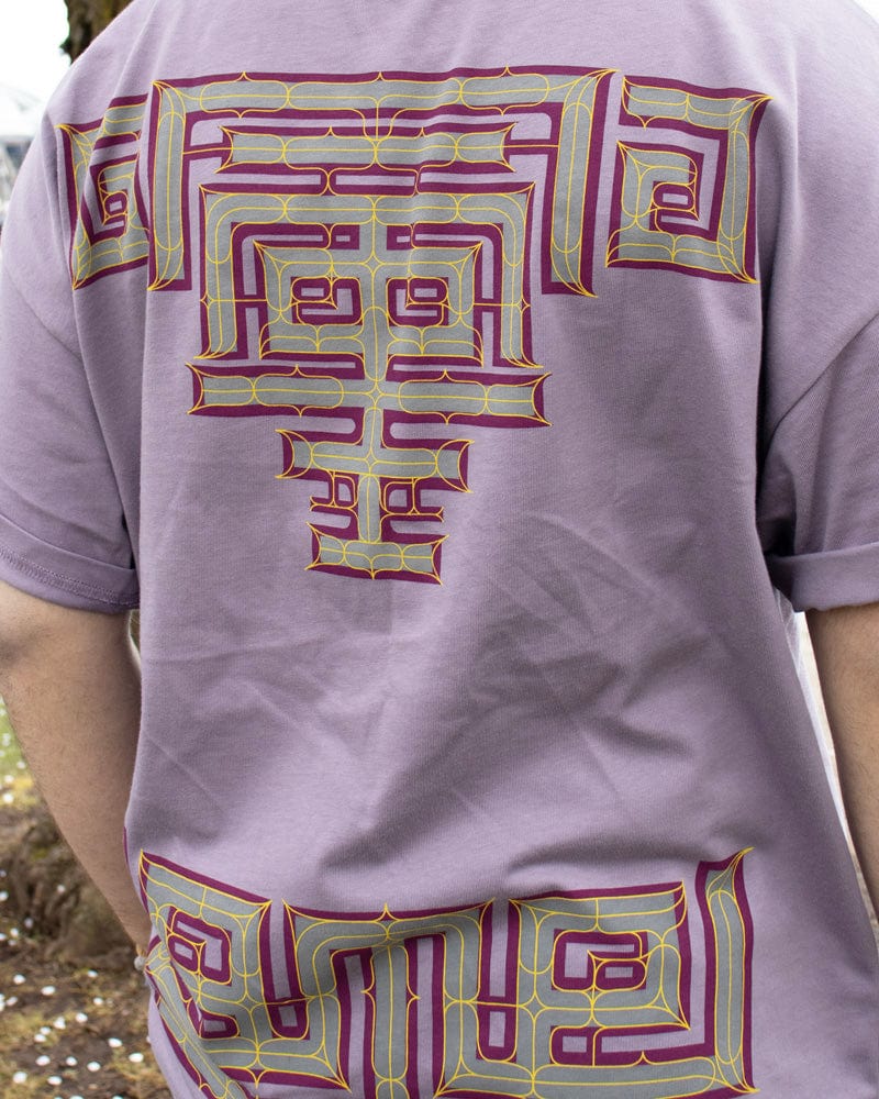 Kiriko Original Ainu Tee, Lavender with Eggplant, Grey, and Gold