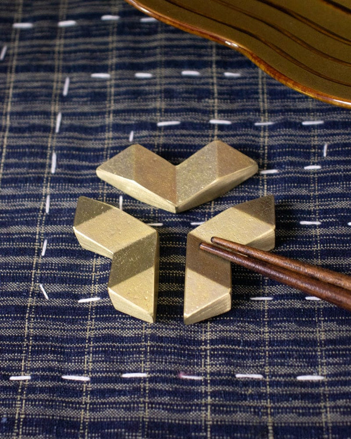 Futagami Brass Chopstick Rest, Crystal, Set of Three