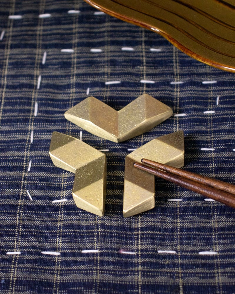 Futagami Brass Chopstick Rest, Crystal, Set of Three