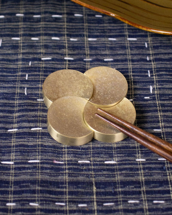 Futagami Brass Chopstick Rest, Moon, Set of Four