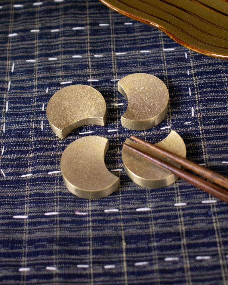 Futagami Brass Chopstick Rest, Moon, Set of Four