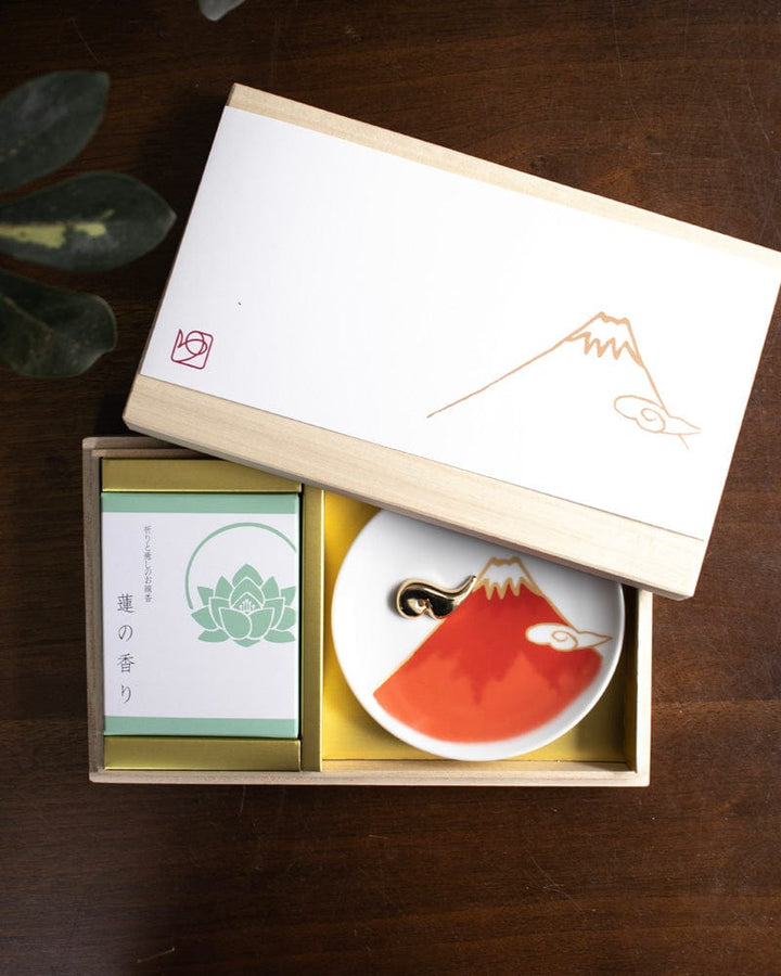 YOU YOU ANG Incense, Set with Red Incense Plate, Lotus