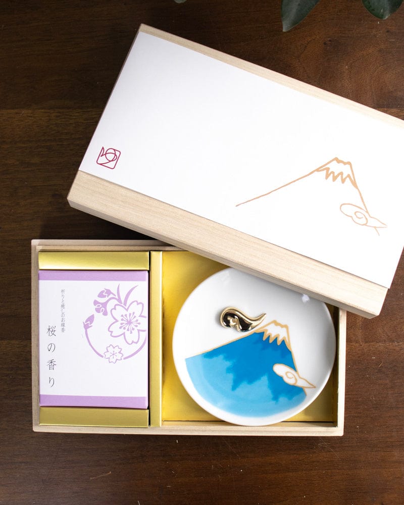 YOU YOU ANG Incense, Set with Blue Incense Plate, Sakura