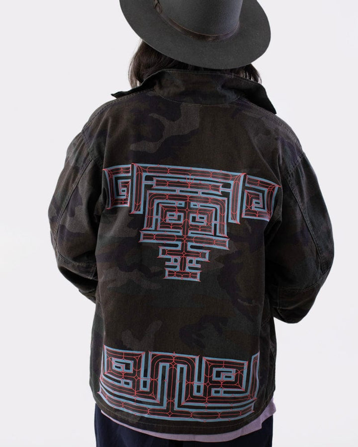 Kiriko Custom, Printed Military Jacket, Ainu, Khaki