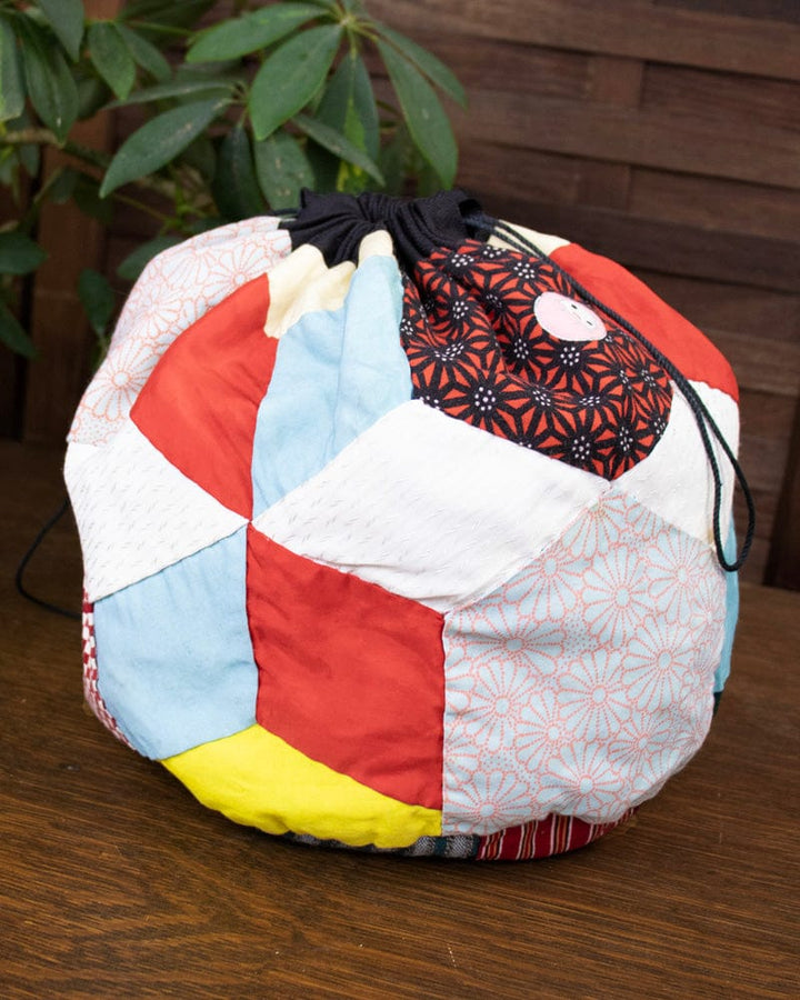 Vintage Bag, Kinchaku, Reversible Colorful Patchwork and Stripes