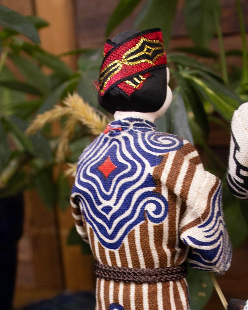 Ainu Dolls, Man Holding Fish and Woman with Grain, 8" tall