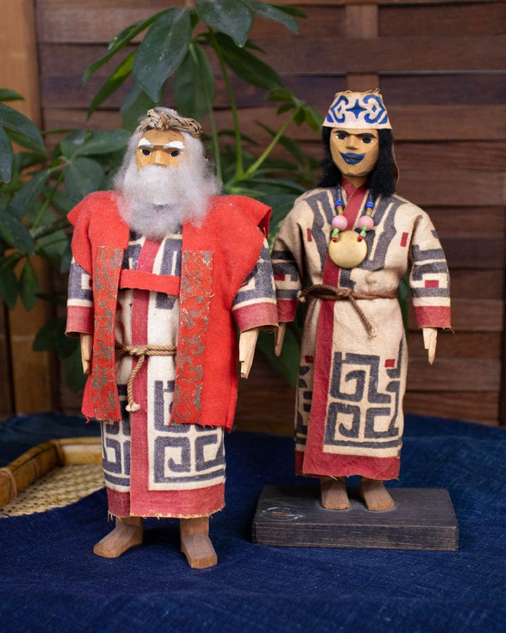 Ainu Doll Set, Man and Woman in Cloth Robes