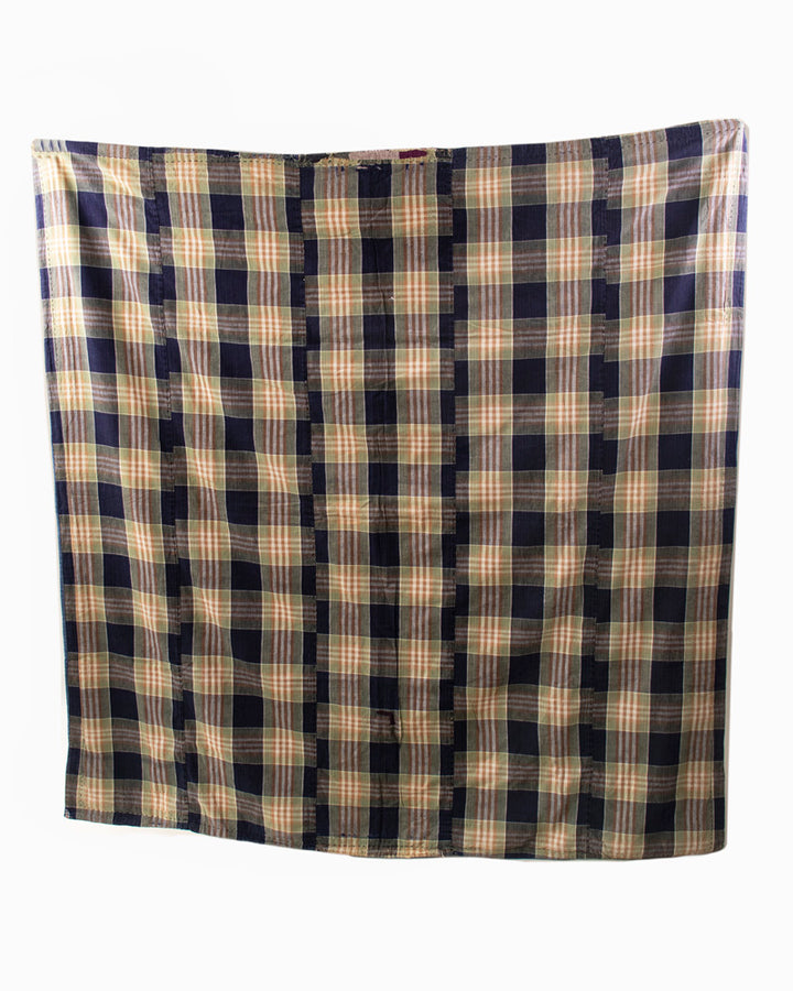 Vintage Blanket, Yellow and Navy Plaid with Blue