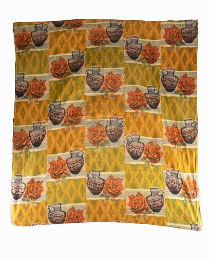 Vintage Blanket, Orange and Yellow with Brown Vases, Purple and Yellow Plaid Shades of Indigo