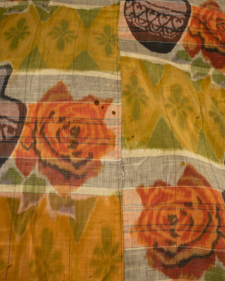 Vintage Blanket, Orange and Yellow with Brown Vases, Purple and Yellow Plaid Shades of Indigo