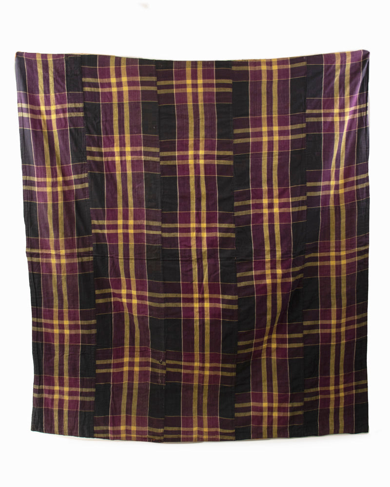 Vintage Blanket, Orange and Yellow with Brown Vases, Purple and Yellow Plaid Shades of Indigo