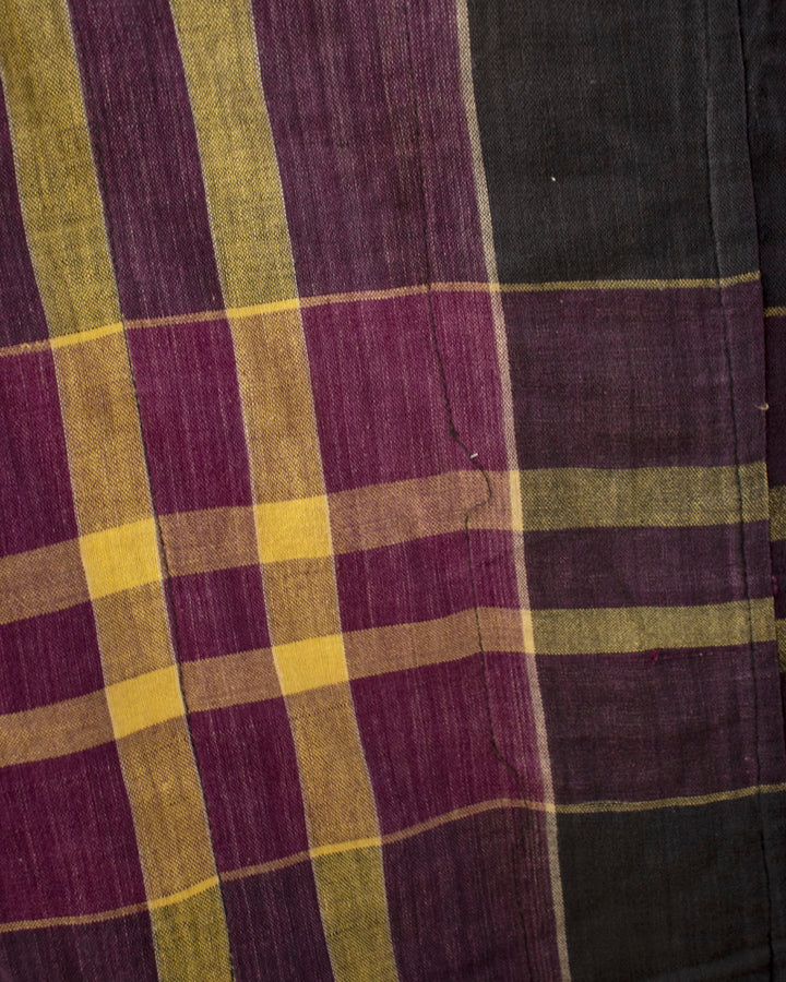 Vintage Blanket, Orange and Yellow with Brown Vases, Purple and Yellow Plaid Shades of Indigo