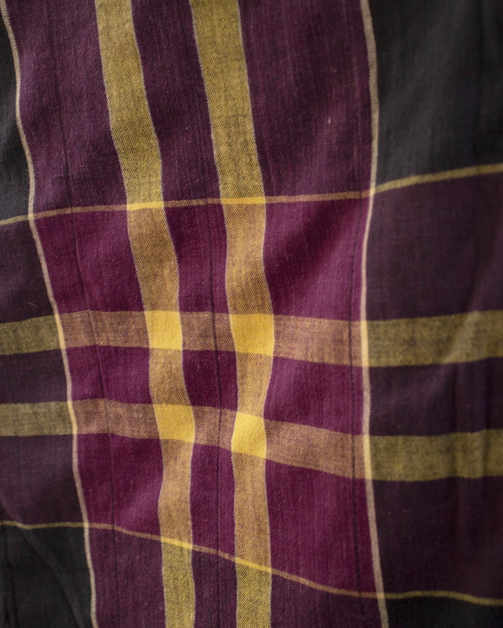 Vintage Blanket, Orange and Yellow with Brown Vases, Purple and Yellow Plaid Shades of Indigo