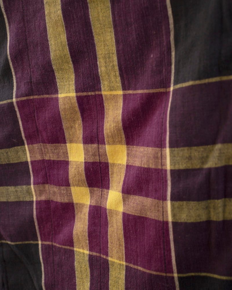 Vintage Blanket, Orange and Yellow with Brown Vases, Purple and Yellow Plaid Shades of Indigo