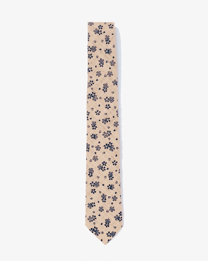 Kiriko Original Tie, Cream with Indigo Sakura