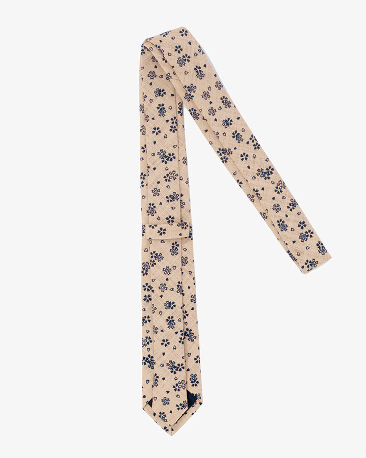 Kiriko Original Tie, Cream with Indigo Sakura