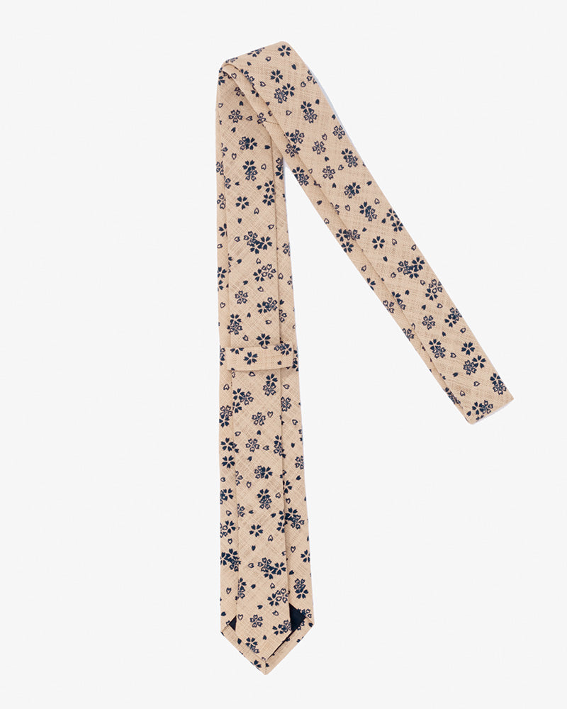 Kiriko Original Tie, Cream with Indigo Sakura