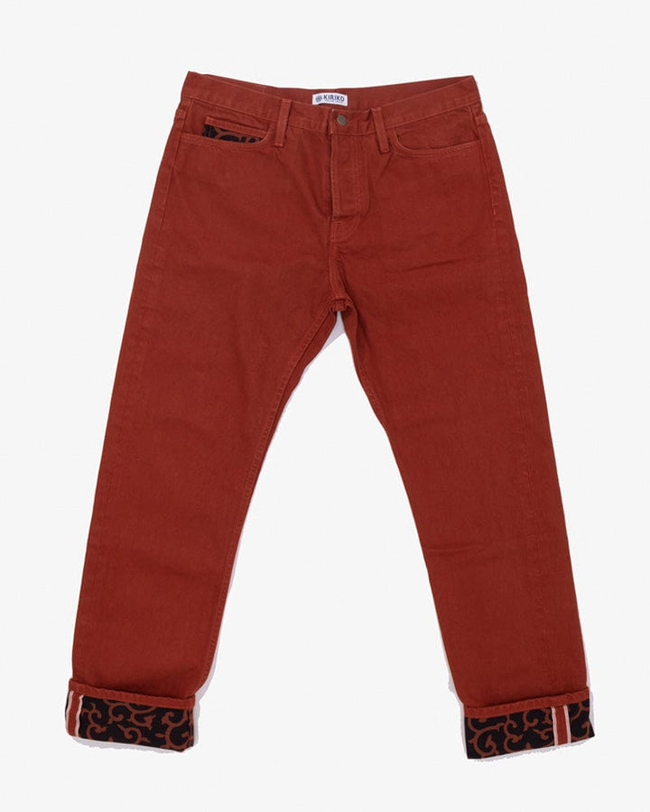 Kiriko Original Denim Jeans, Custom Dyed Premium Selvedge, Rust, Karakusa