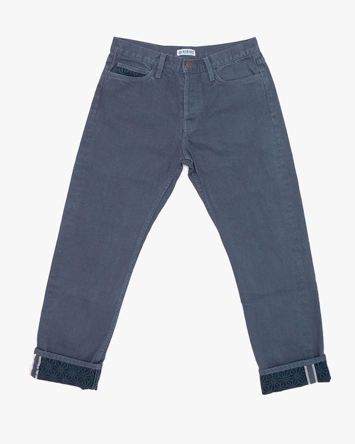 Kiriko Original Denim Jeans, US Made Custom Dyed Premium Selvedge, Blue Grey, Asanoha