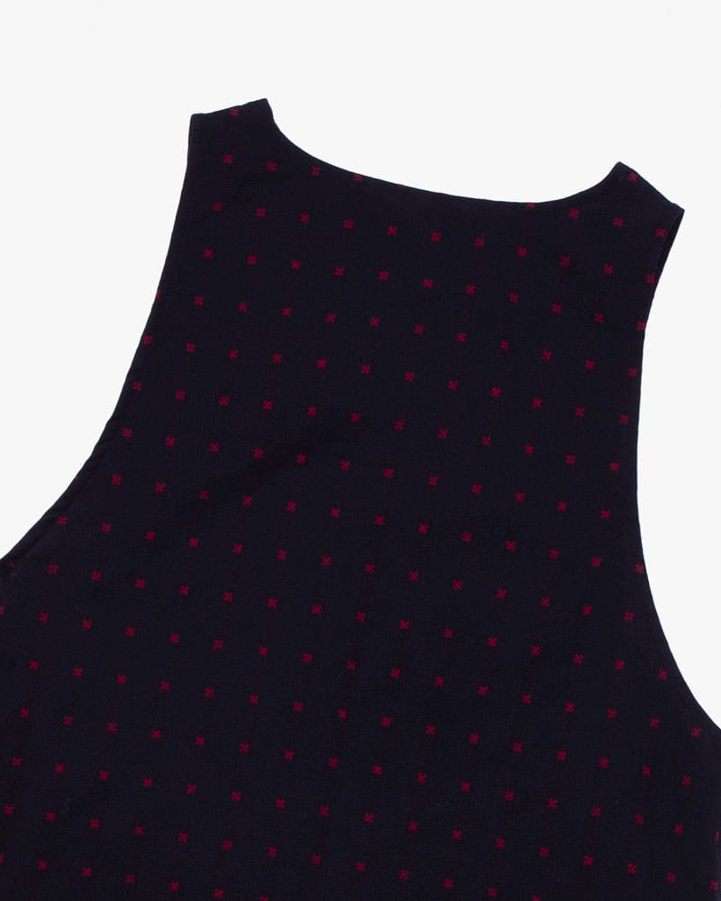 ToK Japanese Apron, Button Up Side, Indigo with Red &