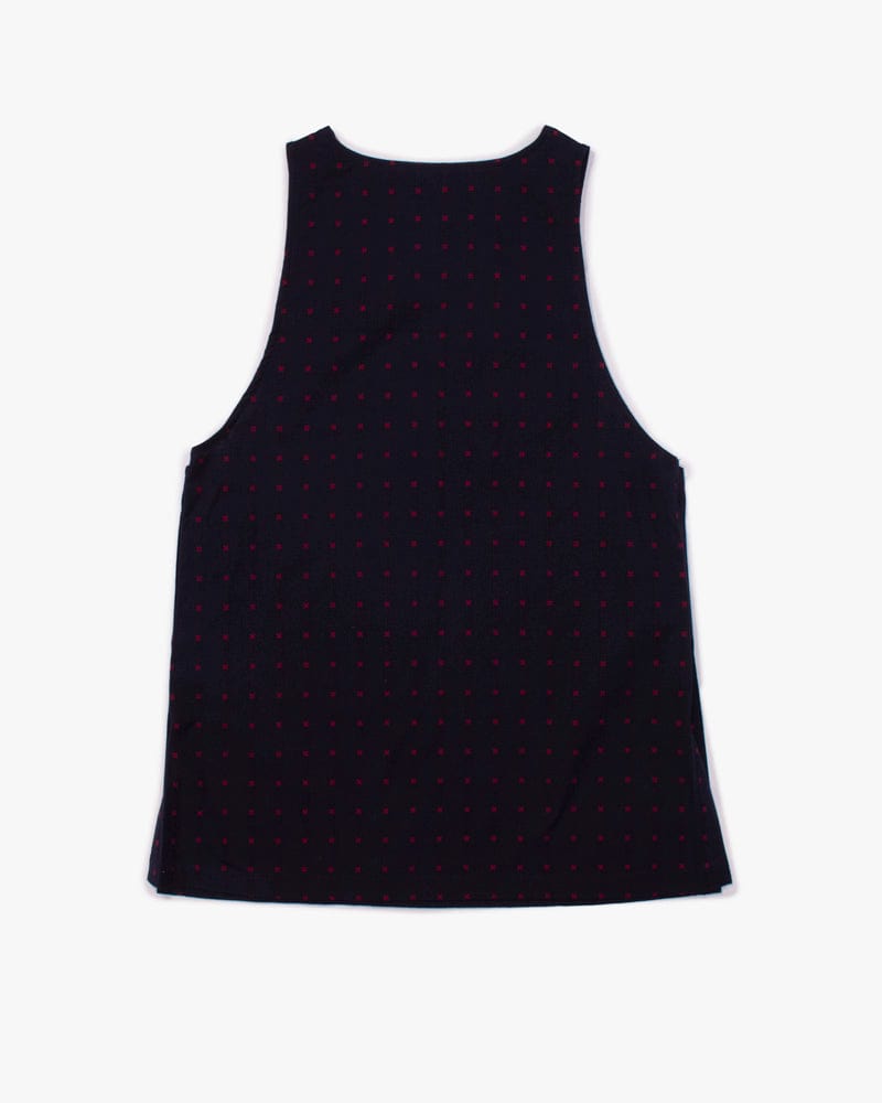ToK Japanese Apron, Button Up Side, Indigo with Red 'X' Stitching
