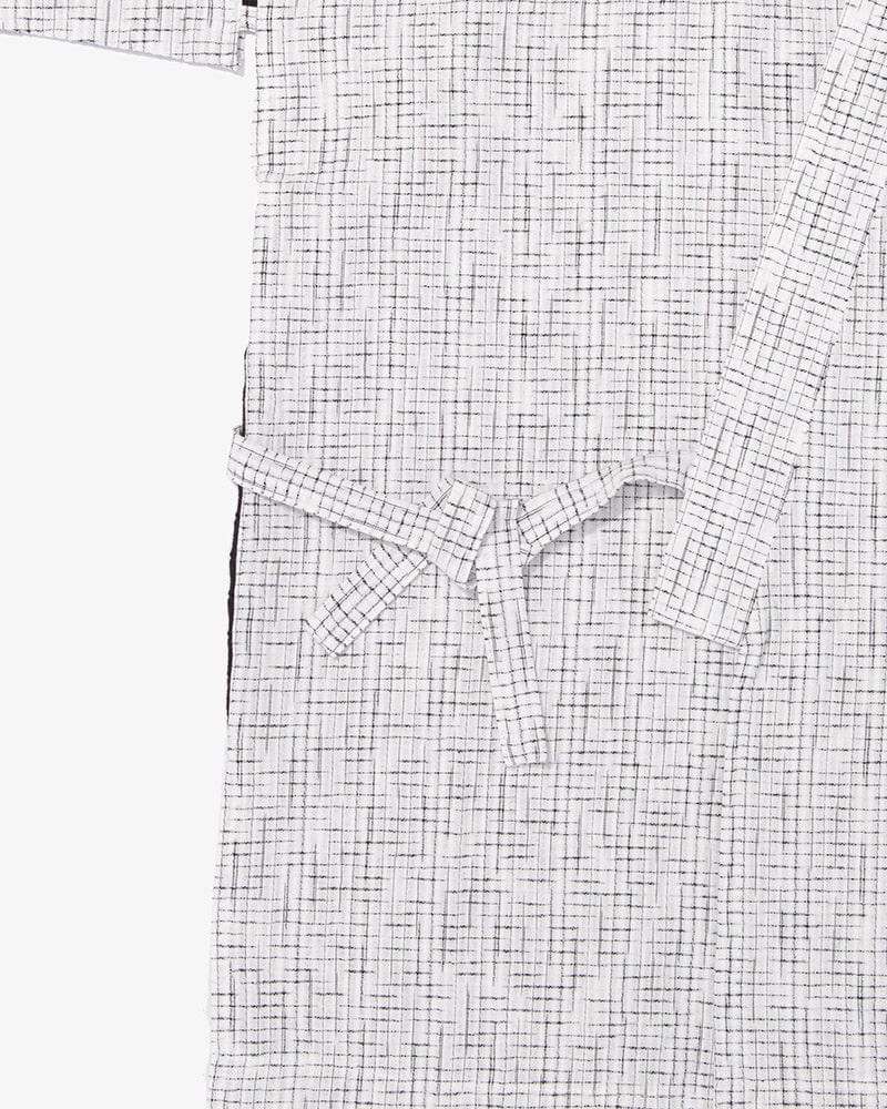 ToK Jinbei Set, Chijimi Weave, White with Faded Black Grid