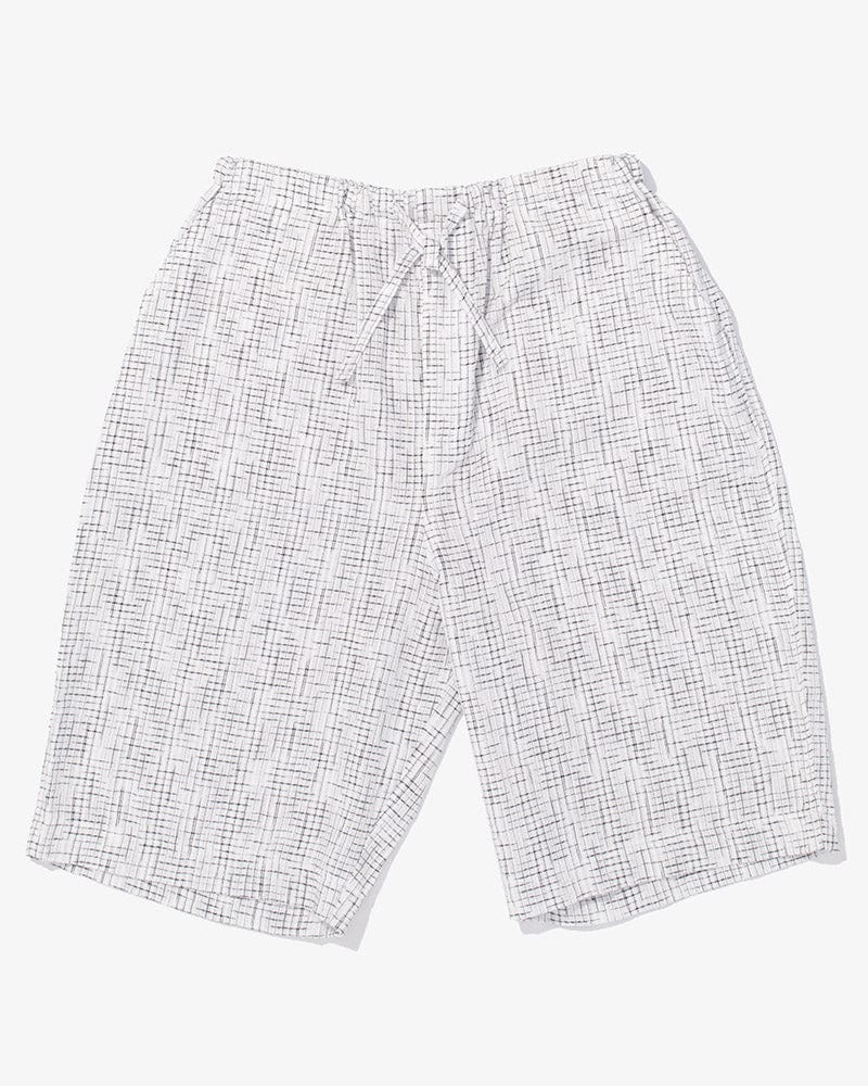 ToK Jinbei Set, Chijimi Weave, White with Faded Black Grid