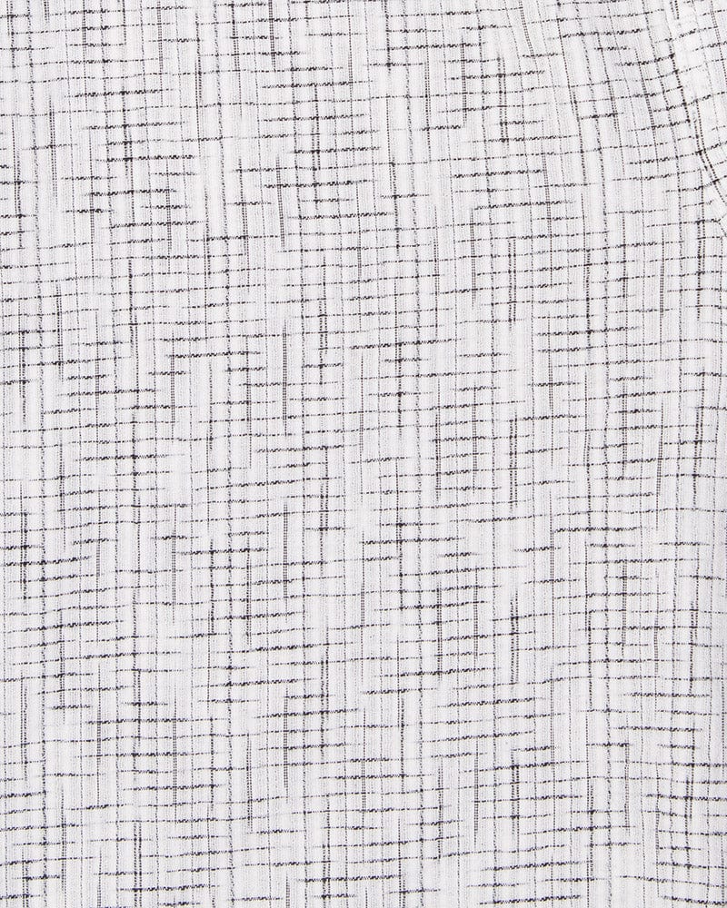ToK Jinbei Set, Chijimi Weave, White with Faded Black Grid