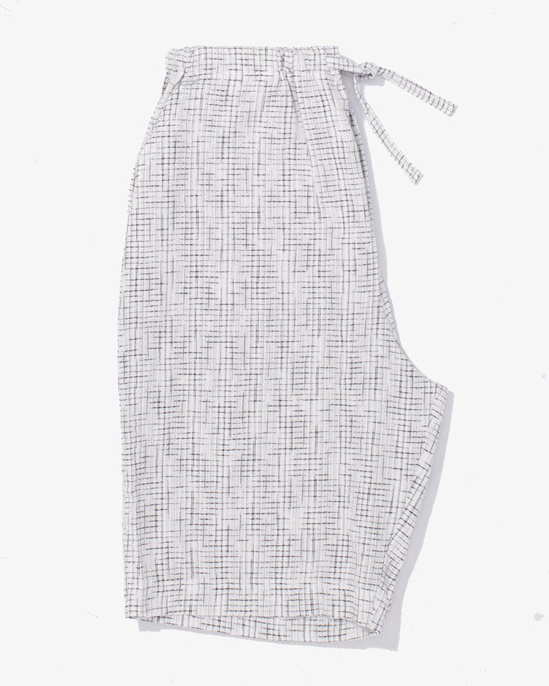 ToK Jinbei Set, Chijimi Weave, White with Faded Black Grid