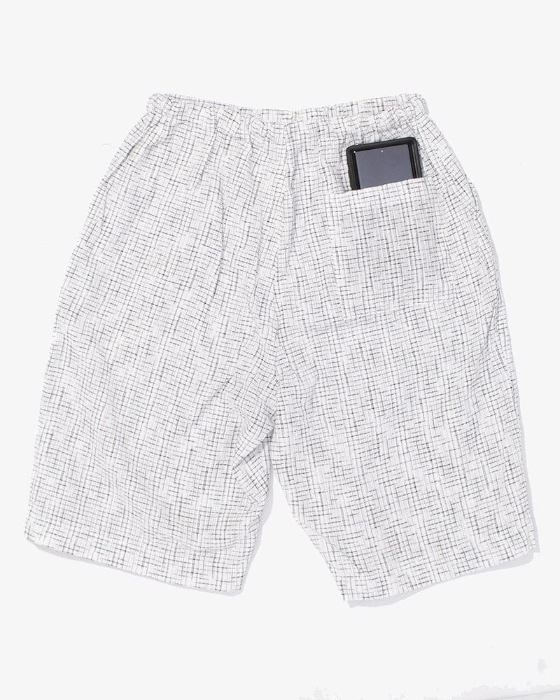ToK Jinbei Set, Chijimi Weave, White with Faded Black Grid