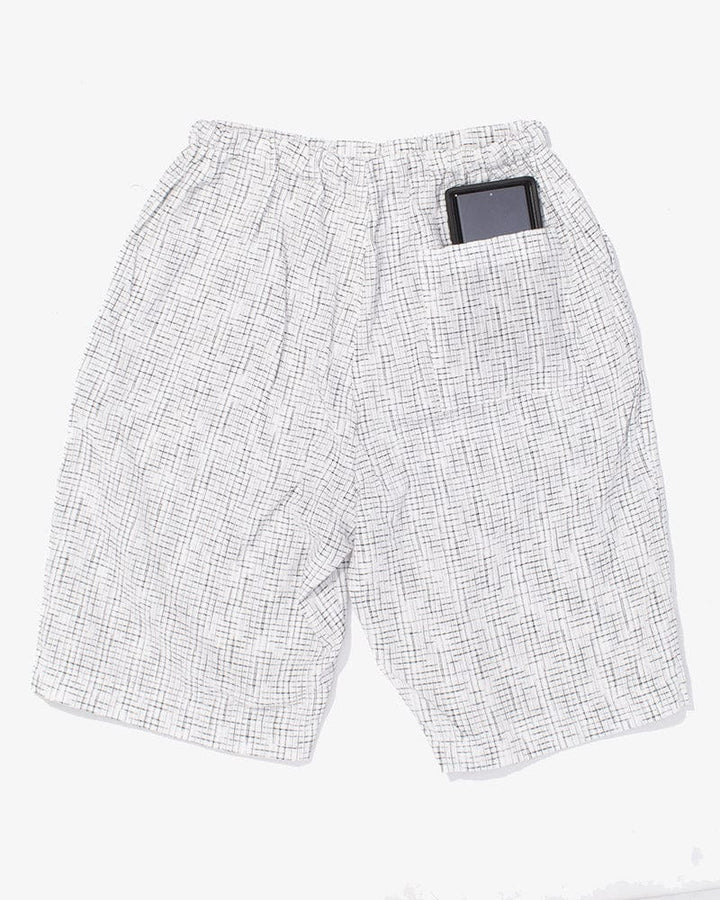 ToK Jinbei Set, Chijimi Weave, White with Faded Black Grid