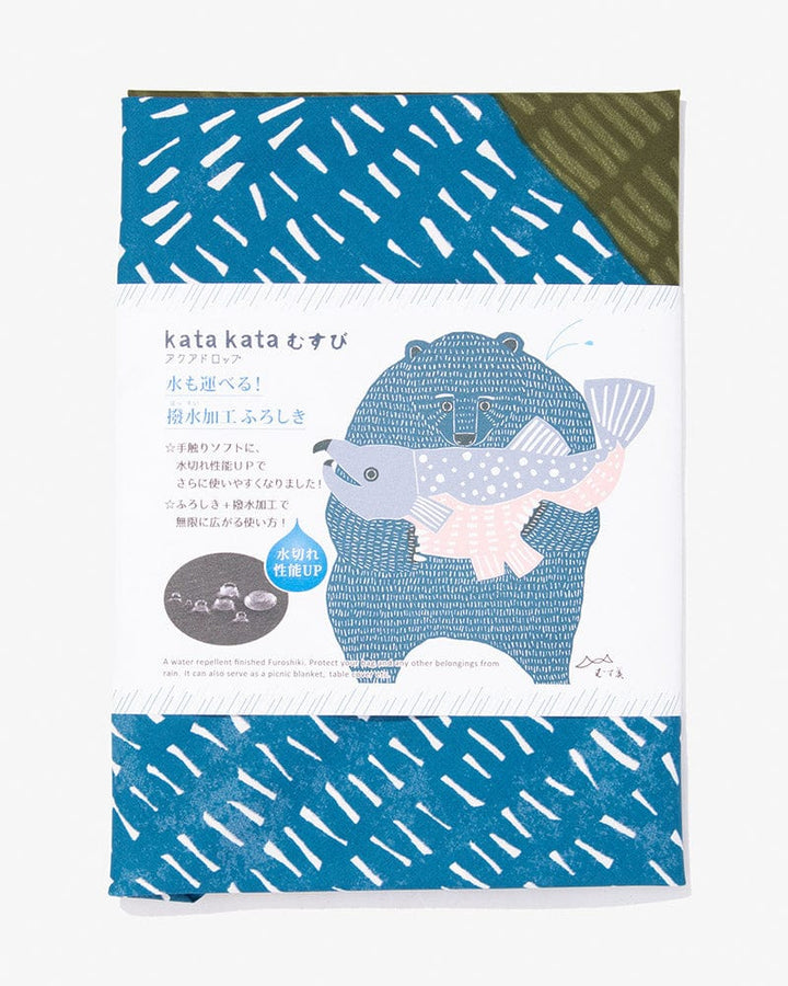 Modern Furoshiki, Musubi, Aquadrop, Water Repellent, Katakata, Bear and Salmon, Green - 39" x 39"