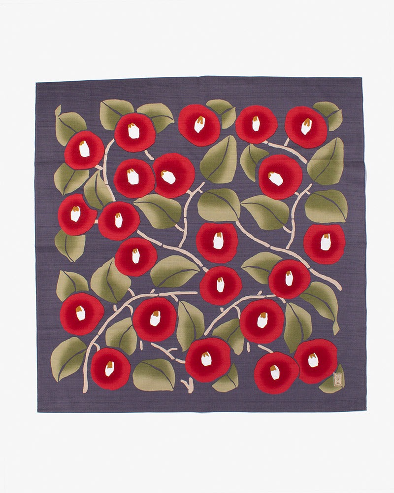 Modern Furoshiki, Musubi, Yumeji Takehisa, Tsubaki, Dark Gray, 35.5" x 35.5"