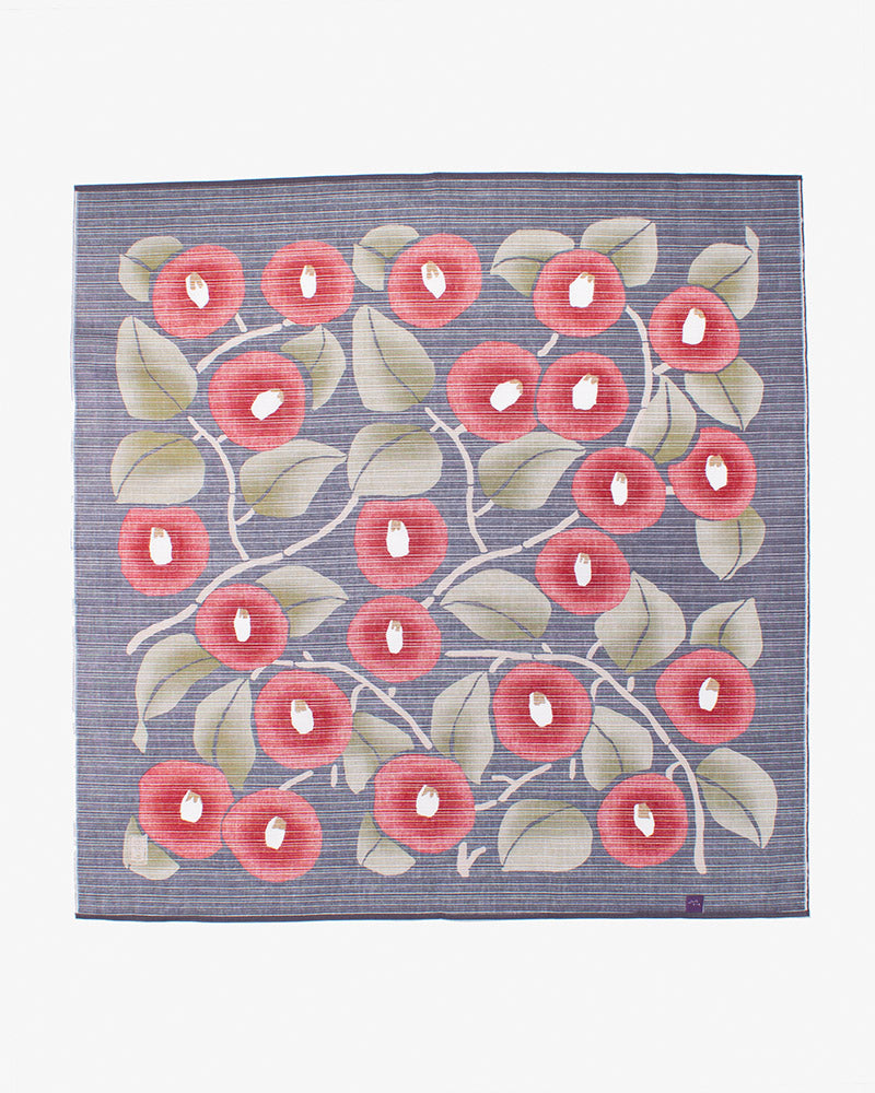 Modern Furoshiki, Musubi, Yumeji Takehisa, Tsubaki, Dark Gray, 35.5" x 35.5"