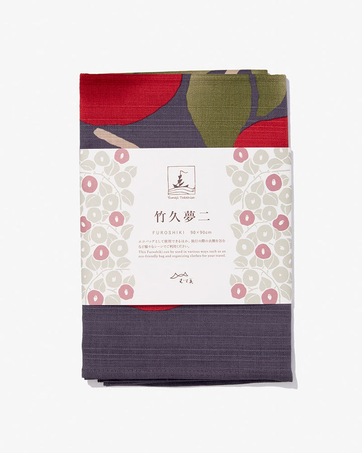 Modern Furoshiki, Musubi, Yumeji Takehisa, Tsubaki, Dark Gray, 35.5" x 35.5"