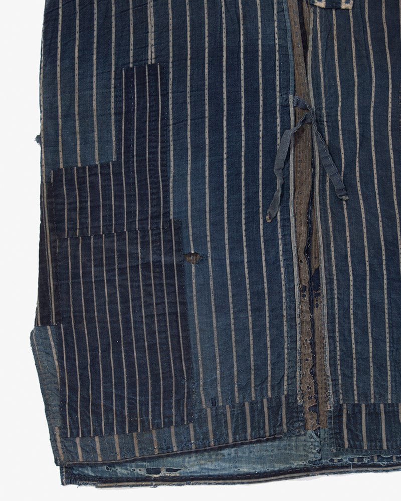 Vintage Noragi Jacket, Boro, Hand Sashiko Stitched, Patched, Shima and Kasuri Dots with Hikeshi Sleeves